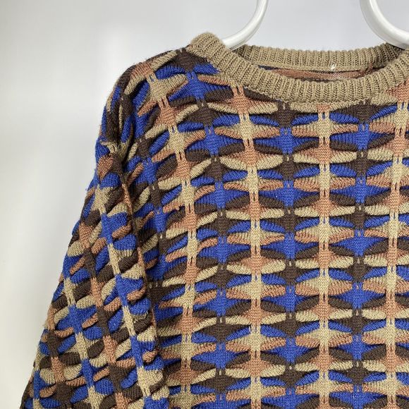 Vintage Coogi Style 3D Knit Grandad Crewneck Jumper 90s Wool Italy Macaroni L - Picture 4 of 15